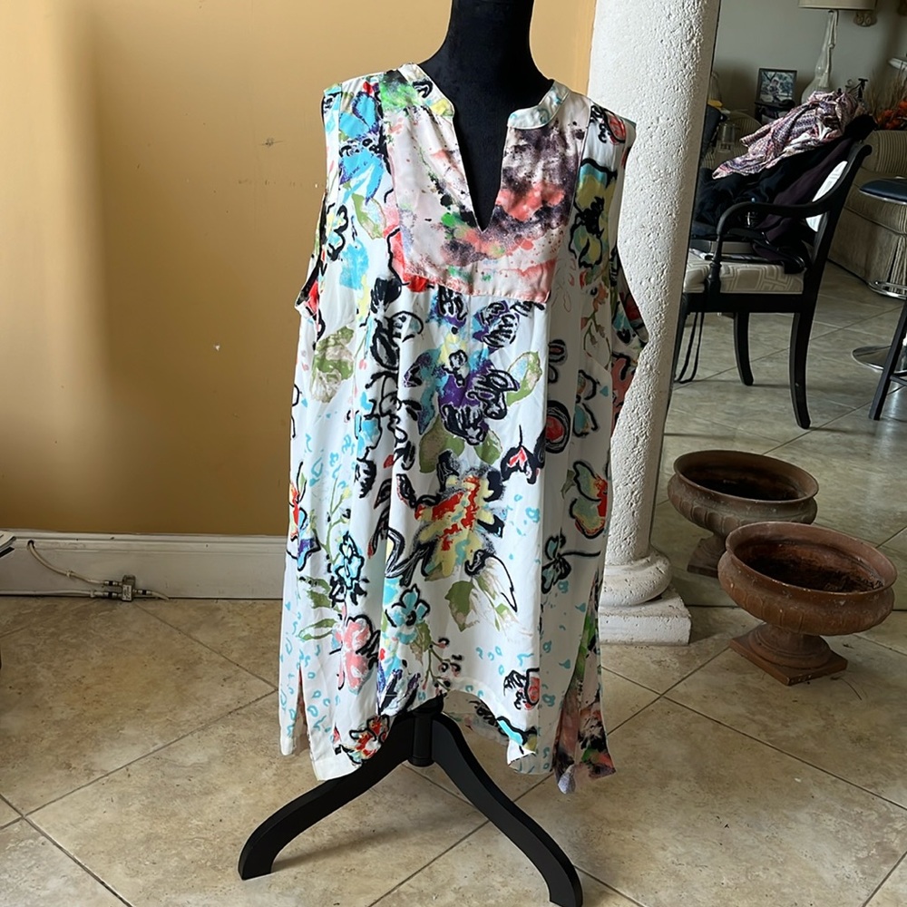 Melissa McCarthy Seven7 Floral Sleeveless Túnica Dress Size 2X
